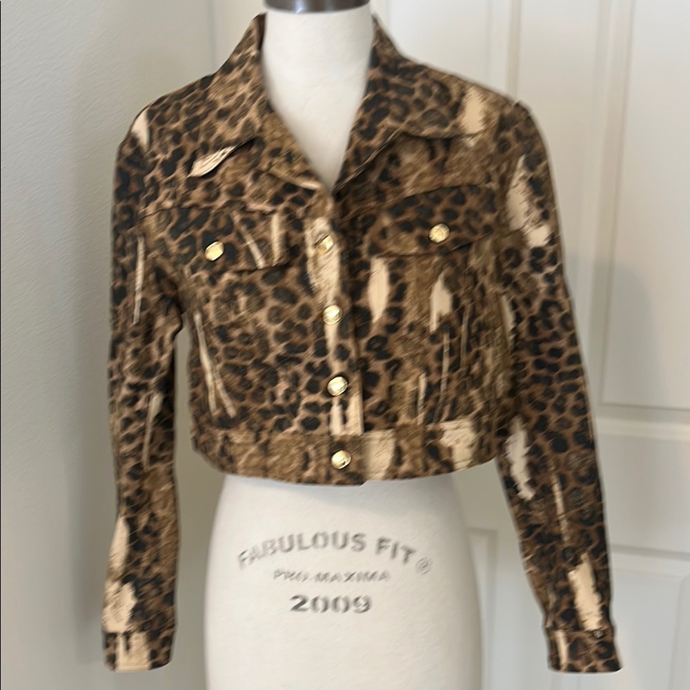 Leopard Print Cropped Jacket vintage Christian Dior denim leopard jacket size 6